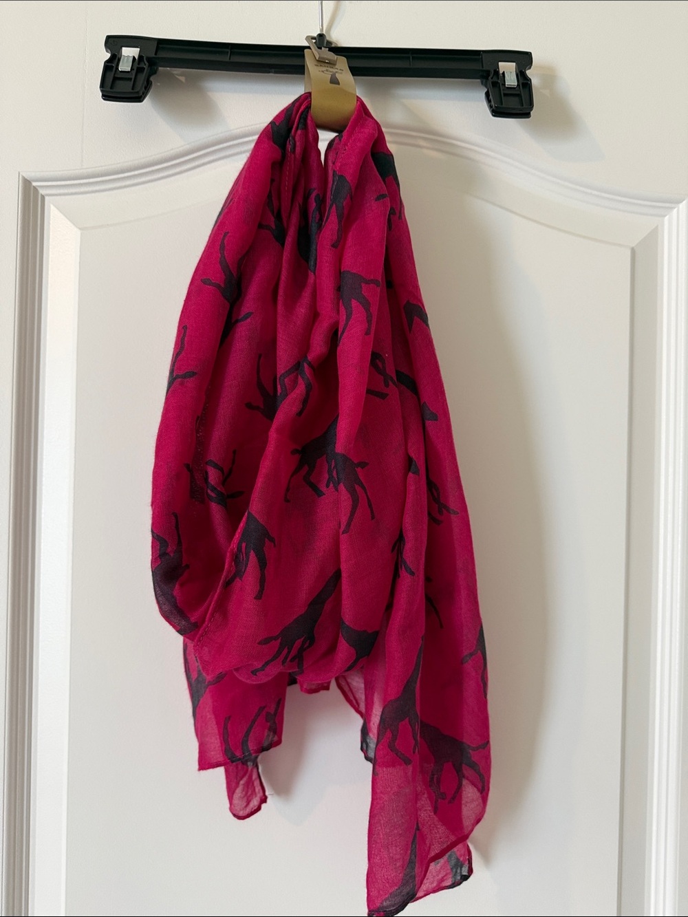 Baobab Collection Hot Pink Scarf with Navy Giraffe Silhouettes